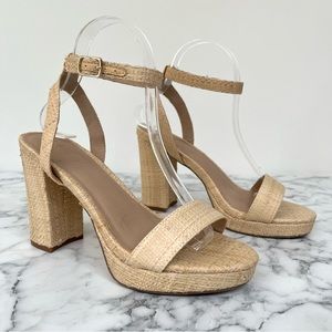 Loft Block Heel Sandals Raffia Natural Straw Fibers Size 6.5